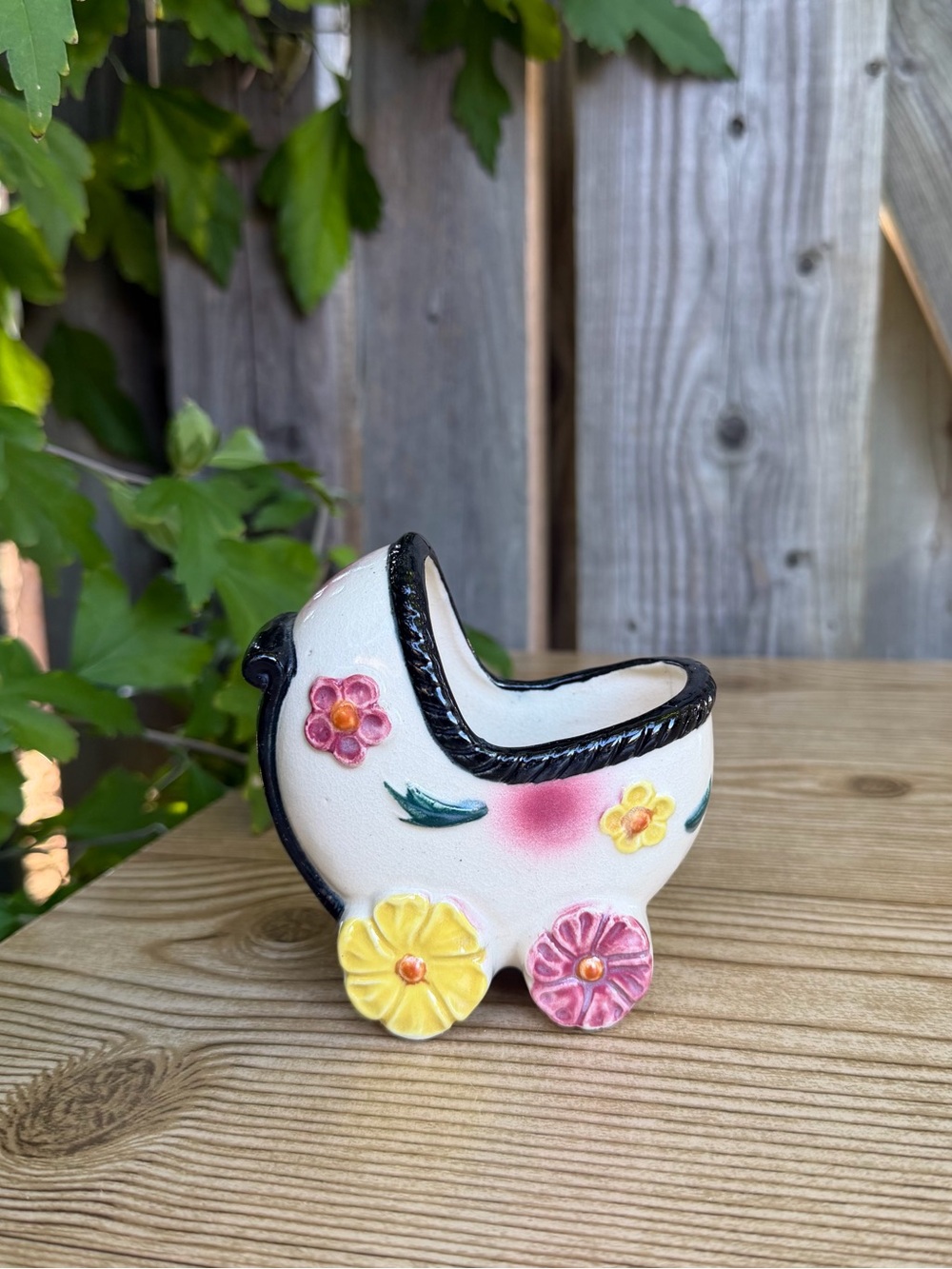 Vintage Ceramic Baby Carriage Planter Japan Flower Wheels Kitsch Nursery Mcm